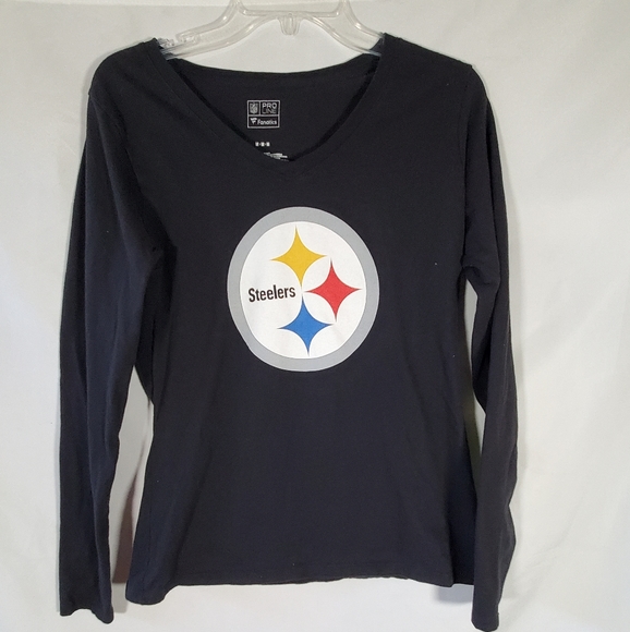 PITTSBURGH STEELERS BLACK NFL FANATICS PRO LINE V-NECK L/S Shirt - Picture 1 of 5